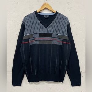 Vintage Arnold Palmer V-Neck Knit Sweater, Size M, Navy, Leather Strips